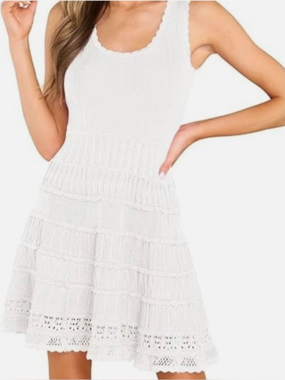 White Crochet Tiered Tank  Scallop Mini Dress (New no tags)